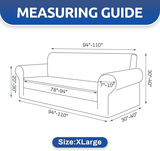 KEKUOU Stretch Oversized Sofa Slipcover 1 Piece Couch Sofa Cover (94"-110") Furniture Protector 4 Seater Sofa with Elastic Bottom for Kids,Pet.Jacquard Checked Pattern Fabric(X Large,Navy Blue)