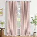 100% Blackout Shield Light Pink Linen Blackout Curtains for Bedroom 96 Inches Long, Back Tab/Rod Pocket Living Room Drapes, Thermal Insulated Blackout Curtains 2 Panels Set, 50" W x 96" L