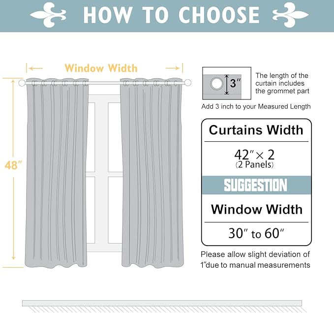 ChrisDowa Blackout Curtains 48 inches Long for Bedroom - 2 Panels Set Grommet Thermal Insulated Room Darkening Curtains for Living Room (Stone Blue, 42 x 48 Inch)