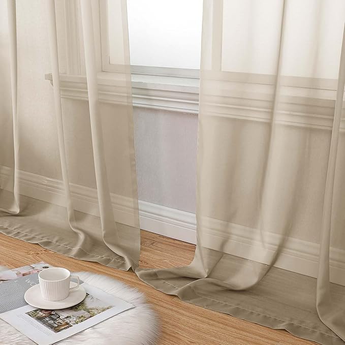 Taupe Sheer Curtain for Bedroom Living Room 78 Inches Long 2 Panels Set, Solid Soft Airy Light Filtering Sheer Window Curtains, Modern Rod Pocket Door Curtain, Taupe, 42" Wx78 L Inches