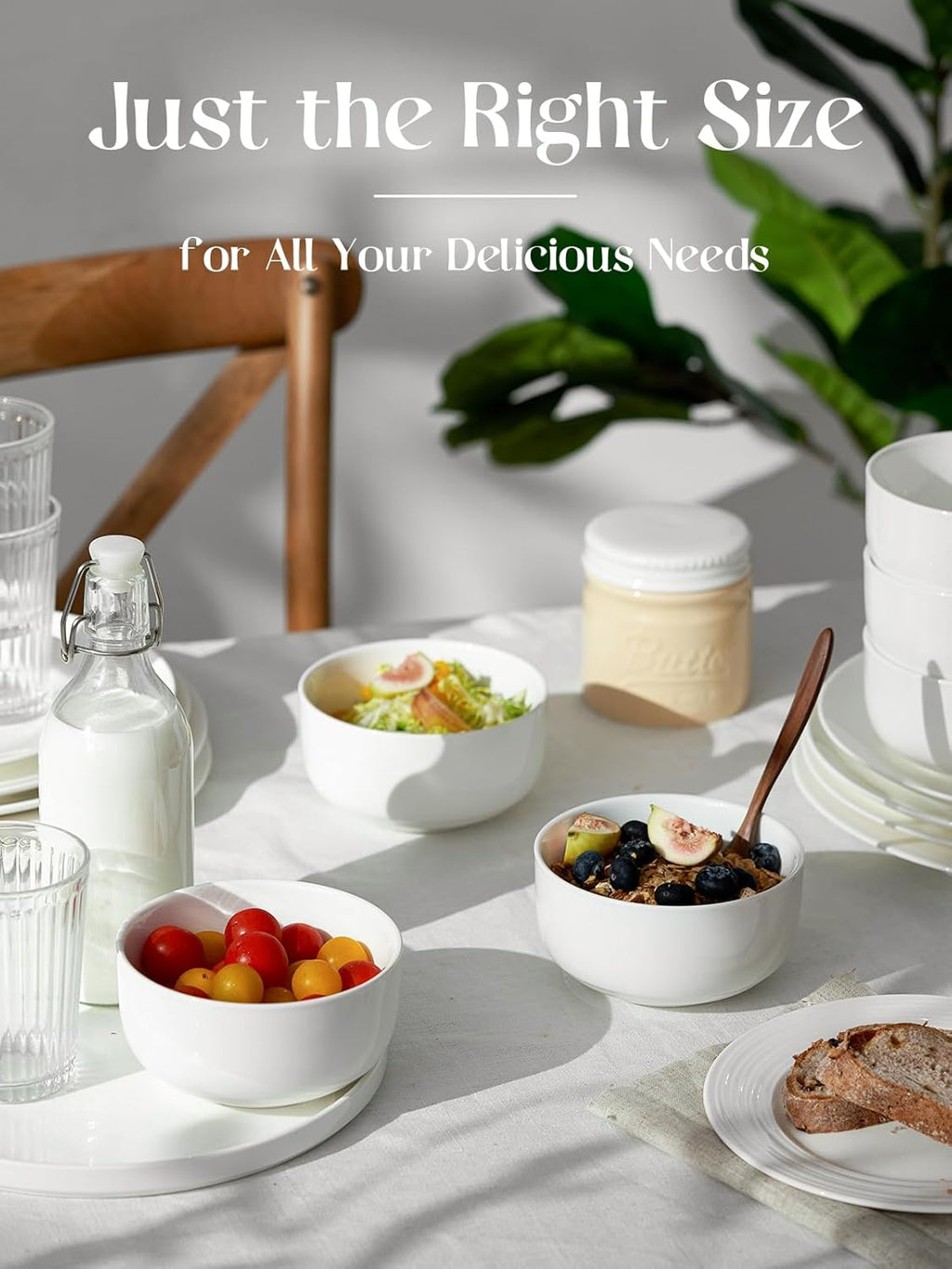 DOWAN 22 OZ Cereal Bowls Set of 6-5.25" White Soup Bowls for Kitchen, Ceramic Bowls for Cereal, Soup, Oatmeal, Rice, Dishwasher & Microwave Safe