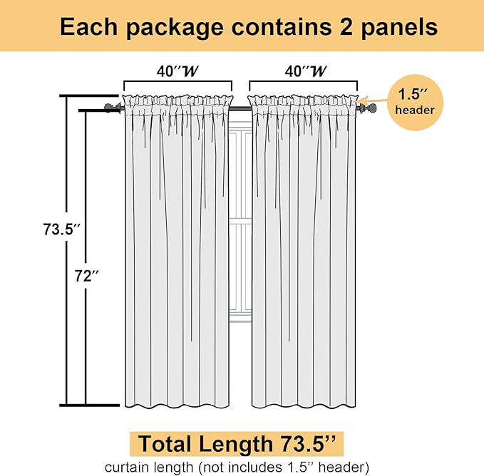 Lecloud Sage Green Sheer Curtains 72 Inches Long 2 Panels Set, Rustic Voile Window Treatments for Bedroom Living Room, Dual Rod Pocket Window Curtain Drapes for Yard/Patio/Villa/Parlor, 40" W x 72" L
