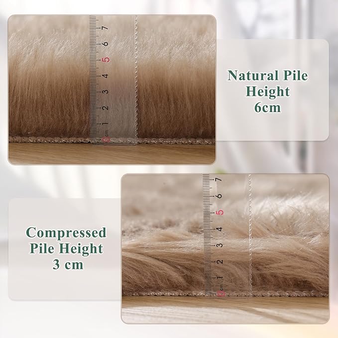 ORINOVA Beige Faux Sheepskin Fluffy Fur Rugs for Bedroom Machine Washable 2x4 Shag Area Rugs for Living Room Office Furry Nursery Rug