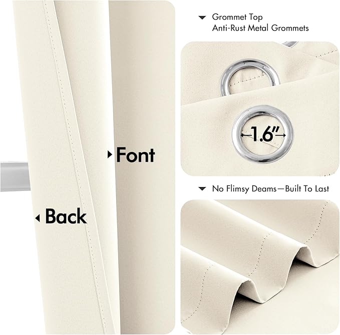 MIULEE Beige White Blackout Curtains for Bedroom Living Room 84 Inches Long 2 Panels, Thermal Insulated Room Darkening Drapes Solid Grommet Noise Reduction Light Blocking Window Treatments 40x84 Inch