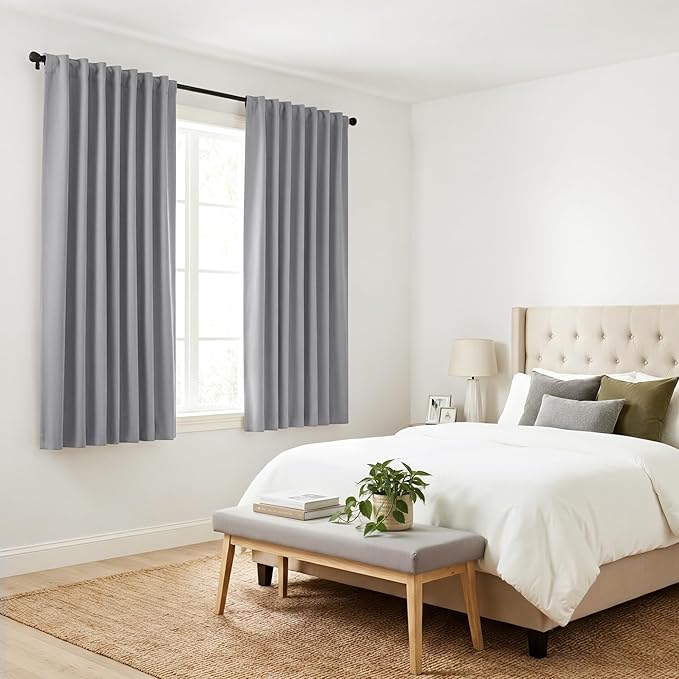 PONY DANCE Bedroom Window Curtains - Back Tab & Rod Pocket Drapes Window Treatments Privacy Protect/Blackout Curtain Panels for Dining Room, 42" W by 54" L, Silver Grey, 2 Pieces