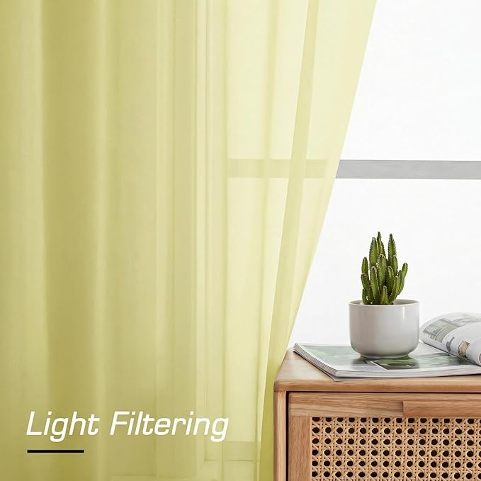 Simplebrand Light Yellow Sheer Curtains 63 Inch Length 2 Panels, Rod Pocket Solid Color Window Sheer Curtain Panels, Elegant Curtains & Drapes for Living Room, Bedroom 2 Panels (Ivory, 42" W x 63" L)