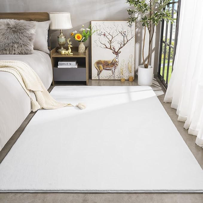 Amearea Large Modern Area Rugs for Bedroom Living Room, 5x8 Feet White Thickened Memory Foam Rug, Fluffy Indoor Washable Rugs Non Slip Minimalist Carpet for Boys Girls Dorm Nursery Room Decor