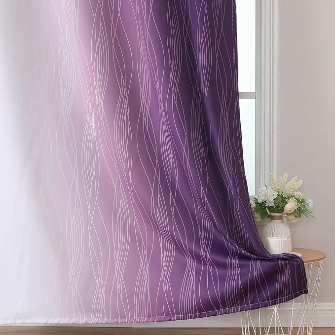 Estelar Textiler Purple and Greyish White Blackout Curtains 54 Inch Length, Light Blocking Gradient Grommet Drapes for Living Room, Thermal Insulated Ombre Curtains for Bathroom,52Wx54L,2 Panels