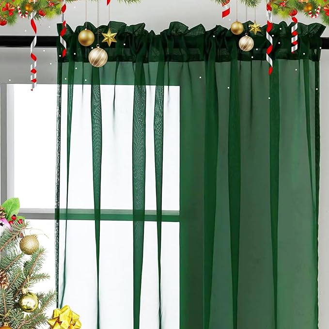 SpaceDresser Basic Rod Pocket Sheer Voile Window Curtain Panels White 1 Pair 2 Panels 38 Width 84 Inch Long for Kitchen Bedroom Children Living Room Yard(Foliage Green,38 W x 84 L)