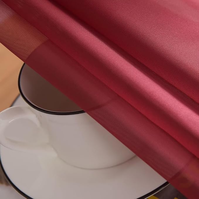 SpaceDresser Burgundy Sheer Curtains 4 Panels Rod Pocket Semi-Sheer Curtain 63 Inches Long Light Filtering Voile Window Drapes for Bedroom Living Room Kitchen, Each 52W x 63L