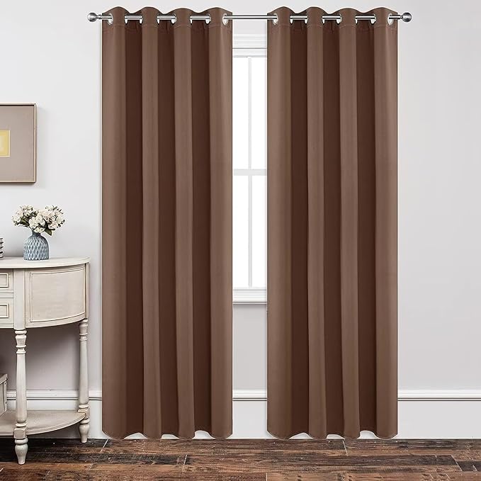 Joydeco Blackout Curtains 72 inches Long 2 Panels Set, Thermal Insulated Long Curtains & Drapes 2 Burg, Room Darkening Grommet Drapes for Bedroom Living Room Windows (W42 x L72 Inch, Brown)