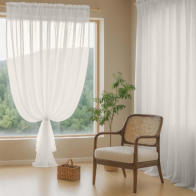 Ivory Sheer Curtains for Windows 108 inches Long 2 Panels Set, Soft Lightweight Light Filtering Drapes for Living Room Bedroom, Dual Rod Pocket Sheer Curtains, 2x42Wx108L inches