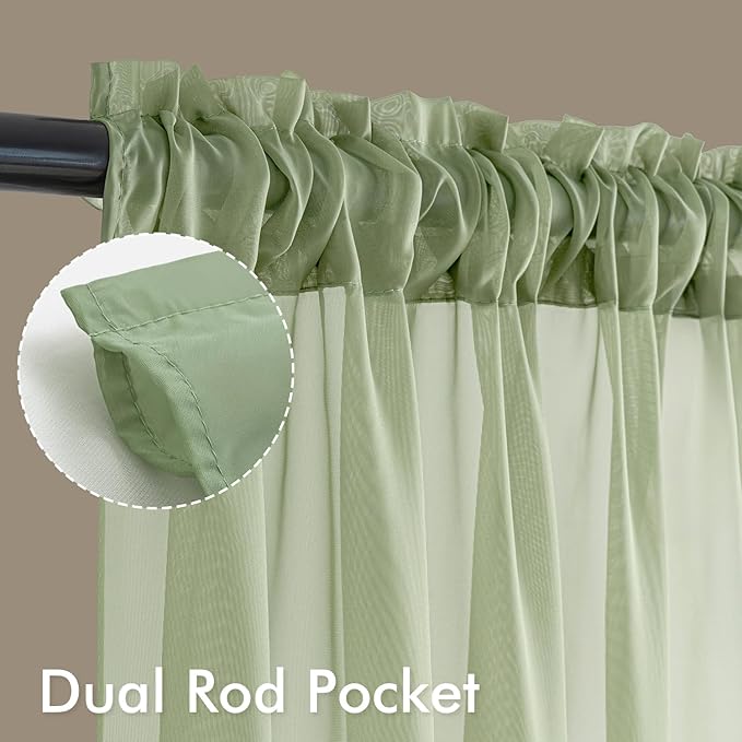 MIULEE Sage Green Sheer Curtains 72 Inches Long, 4 Panels Set, Light Filtering Rod Pocket Voile Drapes Window Treatments, Semi Transparent Airy Fabric for Bedroom and Living Room, 42 x 72 Inches