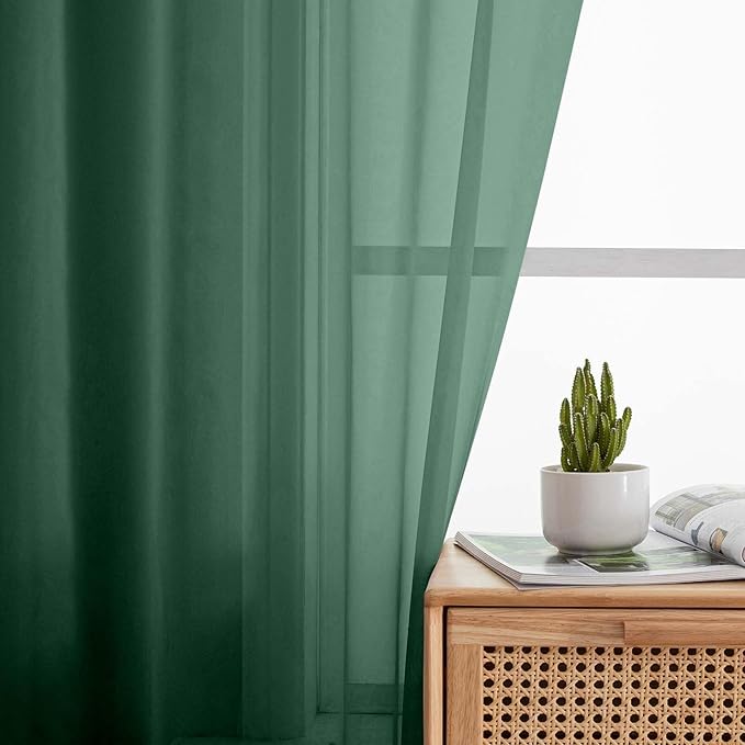 Sheer Hunter Green Curtains for Bedroom Living Room 90 Inches Long 2 Panels Set, Soft Airy Light Filtering Sheer Window Treatments, Modern Rod Pocket Curtains Drapes, Each 42" Wx90 L Inch