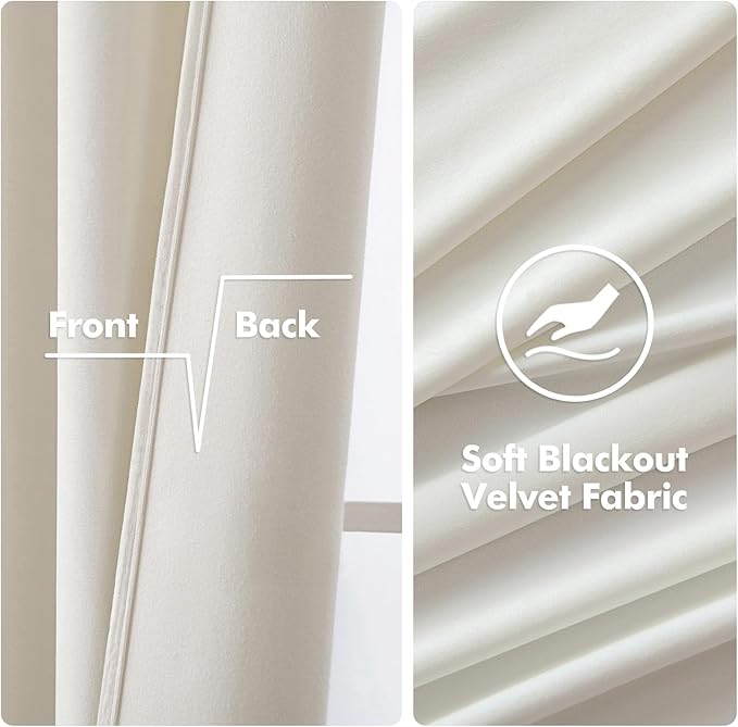 MIULEE Elegant Velvet Curtains Ivory Grommet Curtains Thermal Insulated Soundproof Room Darkening Blackout Curtains/Drapes for Girls & Ladys Living Room/Bedroom Decor 52 x 96 Inch 2 Panels