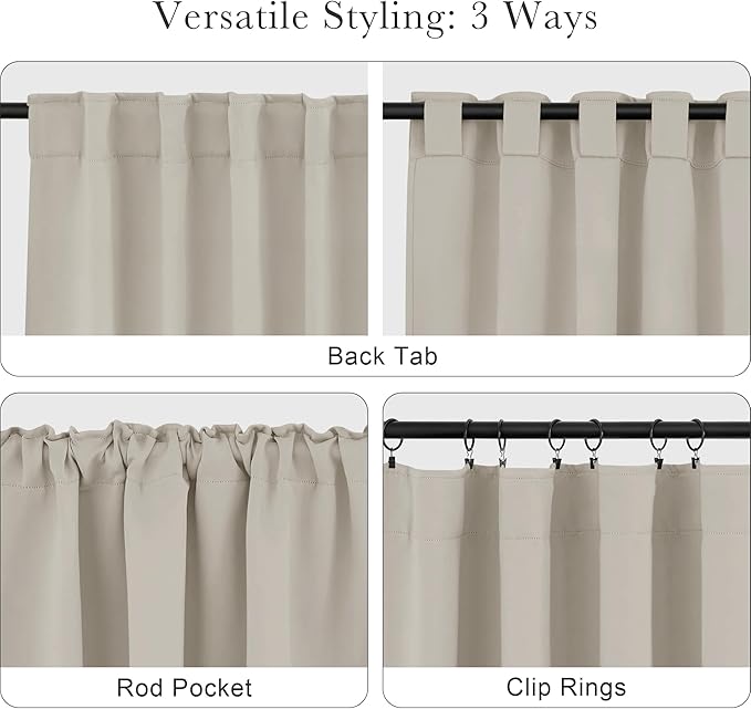 PONY DANCE Blackout Short Cafe Curtains, Privacy Light Block Small Window Curtains for Bedroom Kitchen Basement Dining Classroom, W 34 x L 36 inches, Cream, 2 Panels