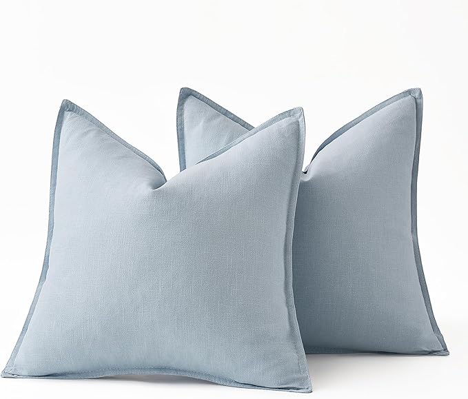 MIULEE Decorative Linen Euro Sham Pillow Covers 28x28 Inch Light Blue Boho Farmhouse Neutral Couch Throw Pillows for Bed Pack of 2 Accent Modern Pillowcase Sofa Livingroom Home Decor