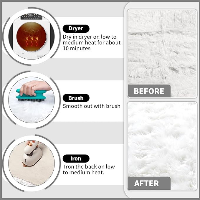 White Fluffy Round Fur Area Rug for Bedroom, Circle Faux Fur Rugs for Kids Room, Cute Fuzzy Nursery, Shaggy Circular Rugs Floor Carpets for Teens Girls Rooms Home Decor, 4 x 4 Feet