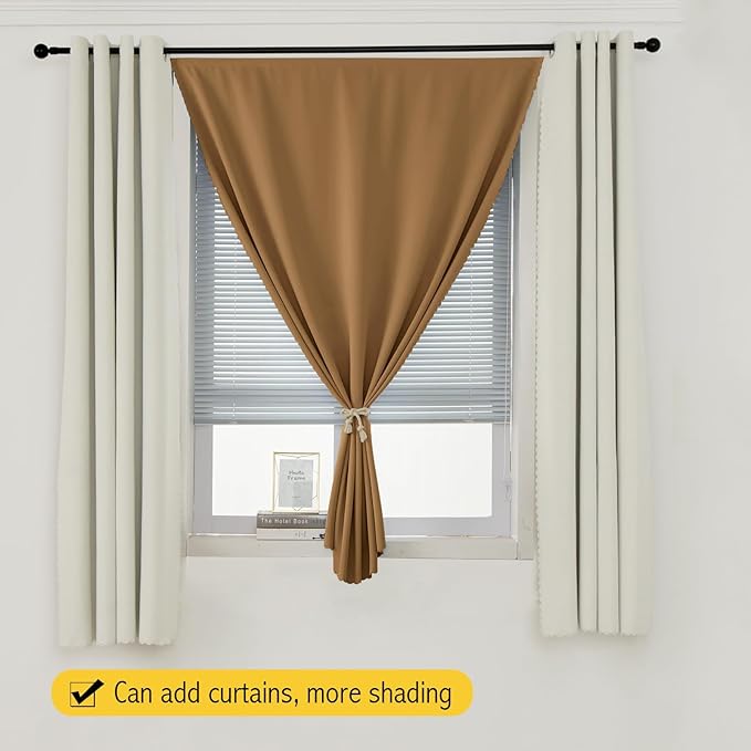 Self Adhesive Curtains, Stick Curtain Blackout Shades Window Cover Curtains for Living Room No Drilling, 47" W X 84" L, Brown, 1 Panel