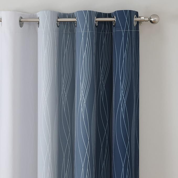 Estelar Textiler Blackout Curtains 90 Inches Long 2 Panels, Navy Blue and Greyish White Thermal Insulated Energy Saving Ombre Drapes for Bedroom,Light Blocking Grommet Curtains for Living Room,52Wx90L