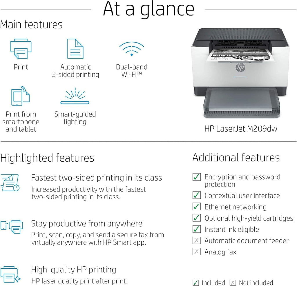 HP Laserjet M209dw Wireless Black & White Laser Printer, Single-Function, Print, Best for Home Office (Renewed)