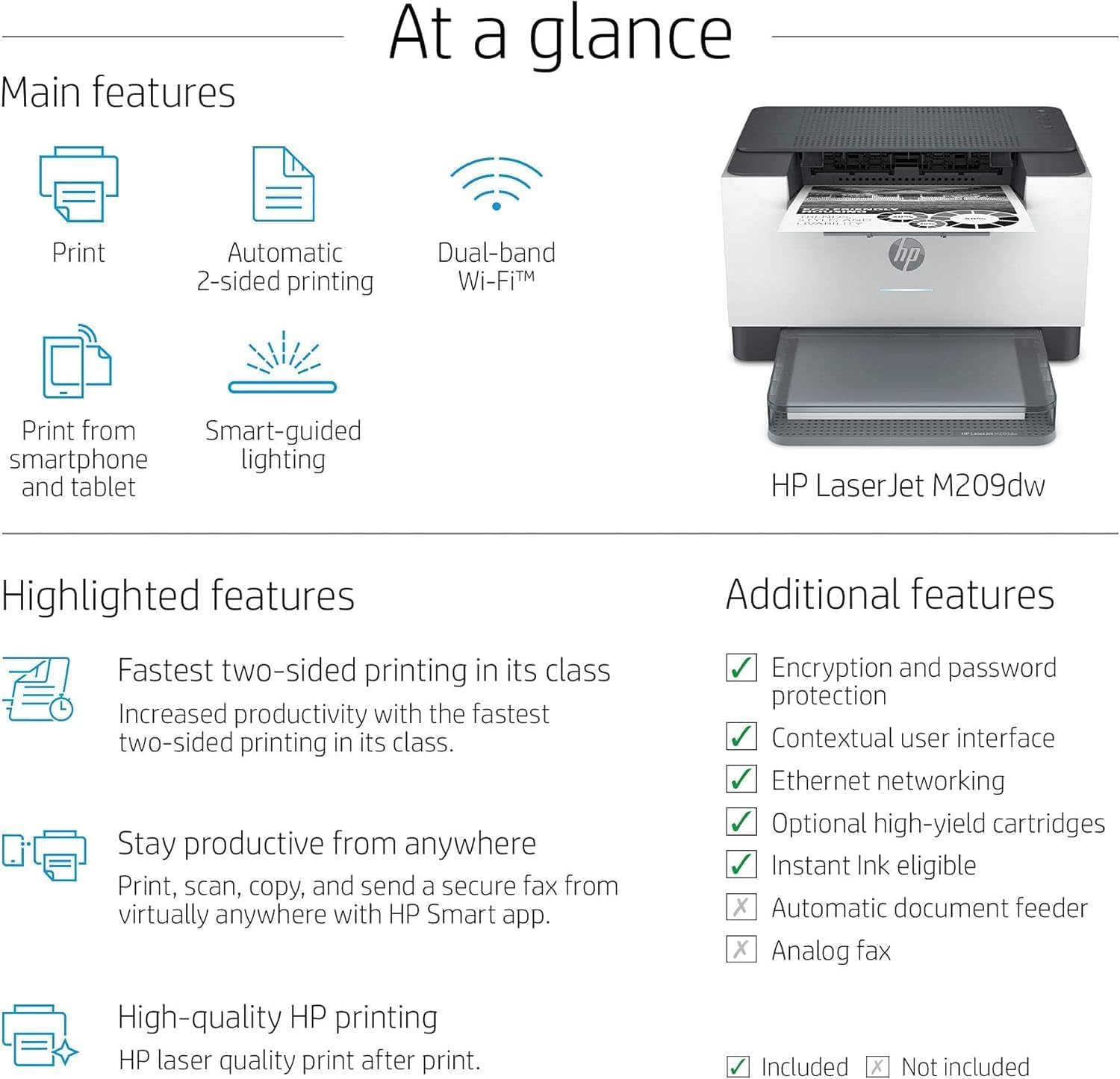 HP Laserjet M209dw Wireless Black & White Laser Printer, Single-Function, Print, Best for Home Office (Renewed)