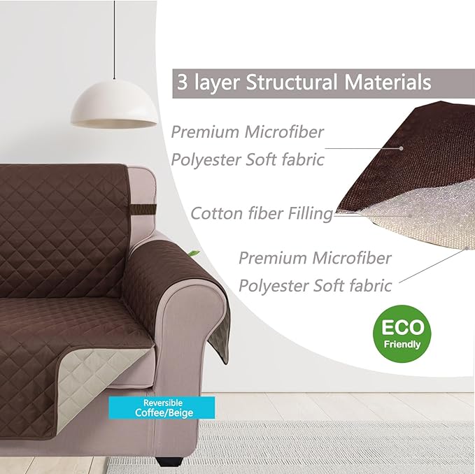 U-NICE HOME 4 Seater Sofa Cover 91 Inch Large Couch Covers for 4 Cushion Couch with Elastic Straps Water Resistant Furniture Protector Cover for Pets Cat (Sofa XX-Large, Coffee/Beige)