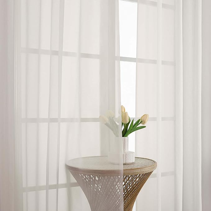 OWENIE Ivory Sheer Curtains 78 Inches Long 2 Panels Set, Ivory Sheer Curtain for Living Room Bedroom, Modern Voile Filmy Rod Pocket Curtains & Drapes, 2 Pcs, Each 59 W x 78L Inch