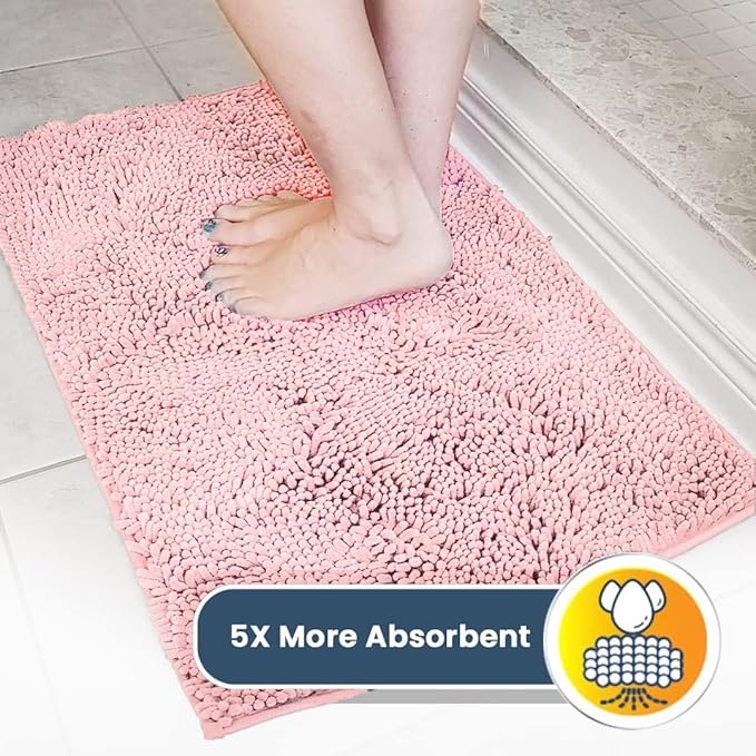 Muddy Mat® | Super Absorbent Door Mat Indoor, Microfiber Quick Dry Chenille Entryway Rug, Non-Slip Front Door Mat, Indoor Mats for Entryway, Machine Washable Pet Rug, Light Pink 24" x 120"