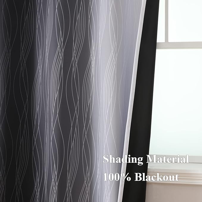 Estelar Textiler Ombre Greyish White and Black Blackout Curtains & Drapes 54 Inch Length 2 Panels for Bedroom, Thermal Insulated Full Light Blocking Grommet Blackout Drapes for Bathroom, 52Wx54L