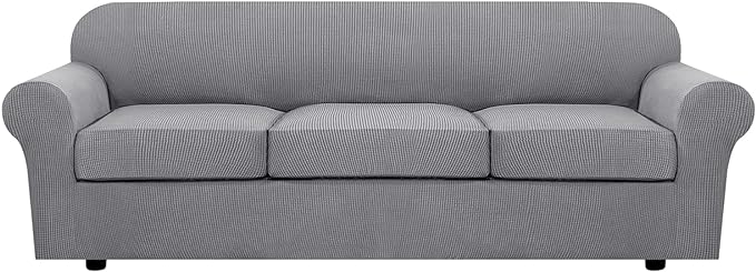 H.VERSAILTEX 4 Piece Stretch Sofa Covers for 3 Cushion Couch Covers for Living Room Furniture Slipcovers (Base Cover Plus 3 Seat Cushion Covers) Upgraded Thicker Jacquard Fabric (XL Sofa, Dove)