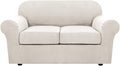H.VERSAILTEX 3 Piece Stretch Sofa Covers for 2 Cushion Loveseat Couch Covers for Living Room Sofa Slipcovers (Base Cover Plus 2 Seat Cushion Covers) Thicker Jacquard Fabric(Medium Sofa, Ivory)
