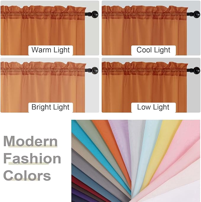 Orange Sheer Curtain for Bedroom Living Room 72 Inches Long 2 Panels Set, Solid Soft Airy Light Filtering Sheer Window Curtains, Modern Rod Pocket Door Curtain, Orange, 42" Wx72 L Inches