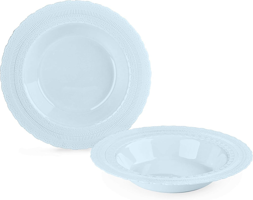 " OCCASIONS " 60 Piece Plates Pack, Extra Heavyweight Disposable Vintage Wedding Party Plastic Bowls (14 oz Soup Bowl, Chateau in Blue)