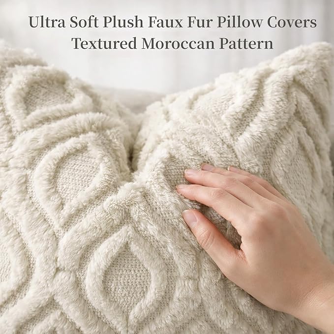 decorUhome Throw Pillow Covers 26x26 Inch Set of 2, Soft Plush Faux Wool Beige Solid Couch Pillow Covers, Accent Euro Sham Farmhouse Neutral Square Pillow Cases for Sofa Bed Living Room
