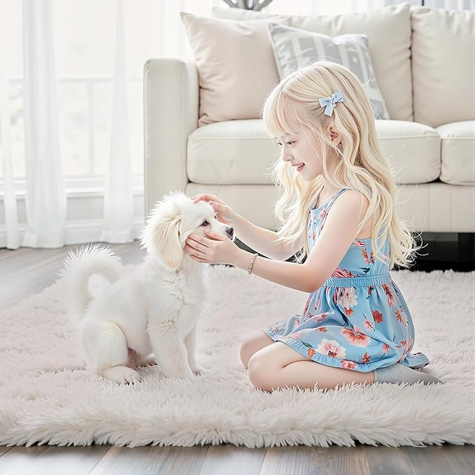Area Rugs 9x12 Living Room, Shaggy Carpet Soft Plush Furry Bedside Rug Large Area Rugs for Bedroom Kids Girls Boys Home Decor Anti Slip(9 x 12, Cream)