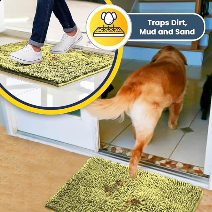 Muddy Mat® | Super Absorbent Door Mat Indoor, Microfiber Quick Dry Chenille Entryway Rug, Non-Slip Front Door Mat, Indoor Mats for Entryway, Machine Washable Pet Rug, Yellow 36"x60"