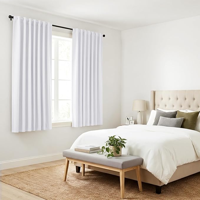 PONY DANCE 50% Light Blocking White Curtains 72 inch, Non-See-Through Window Thermal Insulated Back Tab Drapes Home Decor for Bedroom Living Room, 52 Wide by 72 Long, Pure White, Set of 2