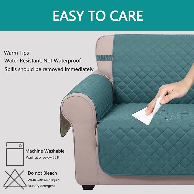 U-NICE HOME Reversible Sofa Cover Couch Cover for Dogs with Elastic Straps Water Resistant Furniture Protector for Pets Couch Cover for 3 Cushion Couch (Sofa, Blue/Beige)