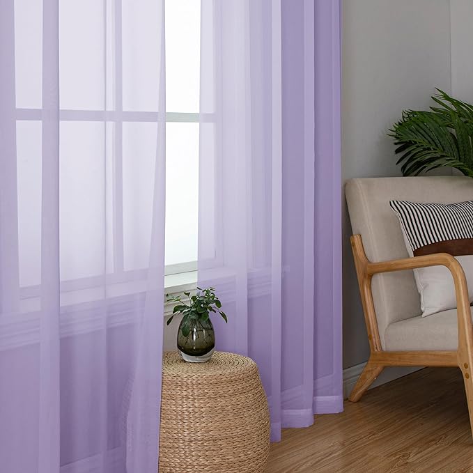 OWENIE Sheer Curtains 84 inches Long for Bedroom Living Room 2 Panels Set, Rod Pocket Soft Light Filtering Privacy Fimly Sheer Curtains & Drapes, Solid Purple Window Treatments, 42Wx84L