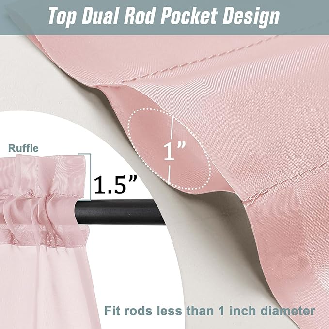 Blush Pink Sheer Curtains for Windows 108 inches Long 2 Panels Set, Soft Lightweight Light Filtering Drapes for Living Room Bedroom, Dual Rod Pocket Sheer Curtains, 2x42Wx108L inches