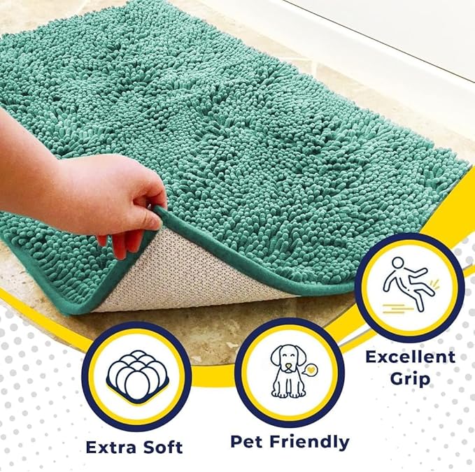 Muddy Mat® | Super Absorbent Door Mat Indoor, Microfiber Quick Dry Chenille Entryway Rug, Non-Slip Front Door Mat, Indoor Mats for Entryway, Machine Washable Pet Rug, Seafoam Green 24" x 96"