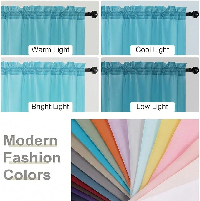Sheer Curtains 84 Inches Long 2 Panels Set for Bedroom Living Room, Soft Airy Light Filtering Modern Solid Rod Pocket Drapes Window Treatments, Aqua, Each 42" W x 84" L