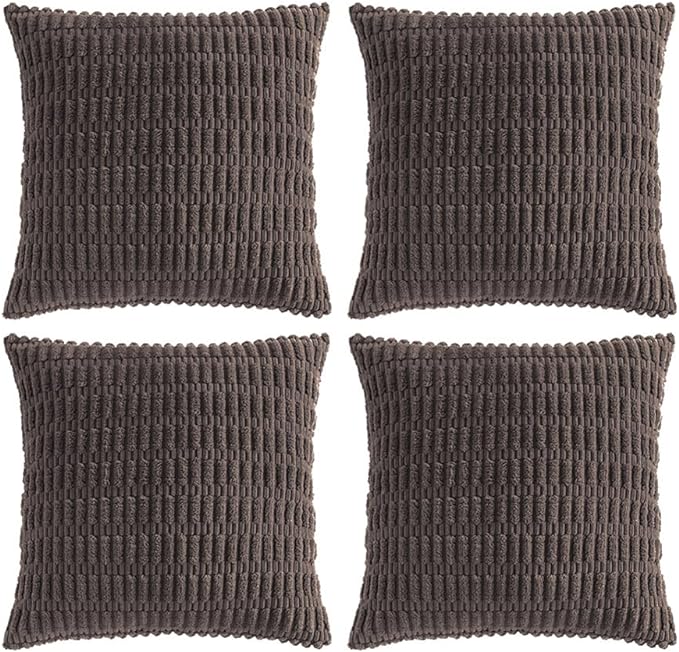 Fancy Homi 4 Packs Boho Dark Brown Decorative Throw Pillow Covers 20x20 Inch for Living Room Couch Bed Sofa, Rustic Modern Farmhouse Home Decor, Soft Plush Corduroy Square Cute Cushion Case 50x50 cm