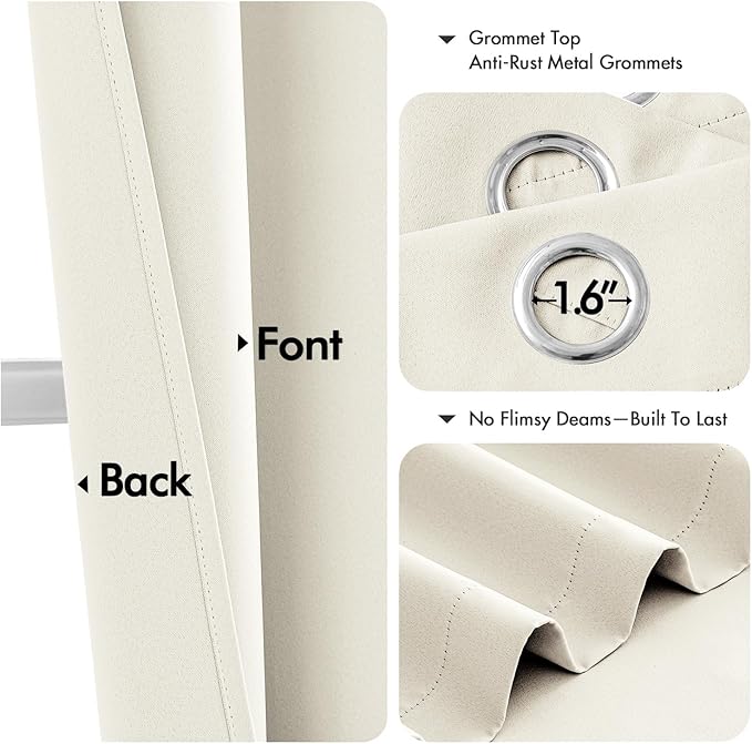 MIULEE Cream Blackout Curtains for Bedroom Living Room 63 Inches Long 2 Panels, Thermal Insulated Room Darkening Drapes Solid Grommet Noise Reduction Light Blocking Window Treatments 40x63 Inch