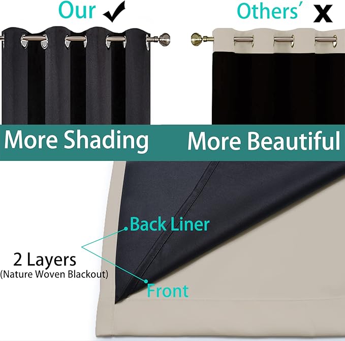 Yakamok Extra Wide 100% Blackout Curtains for Patio Door, Thermal Backing Sliding Glass Door Drape, Privacy Assured Window Treatment for Sliding Door Curtains, Natural, W100 x L108, 1 Panel