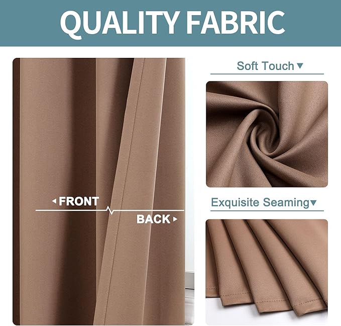 ChrisDowa Blackout Curtains 72 inches Long for Bedroom - 2 Panels Set Grommet Thermal Insulated Room Darkening Curtains for Living Room (Cappuccino, 42 x 72 Inch)