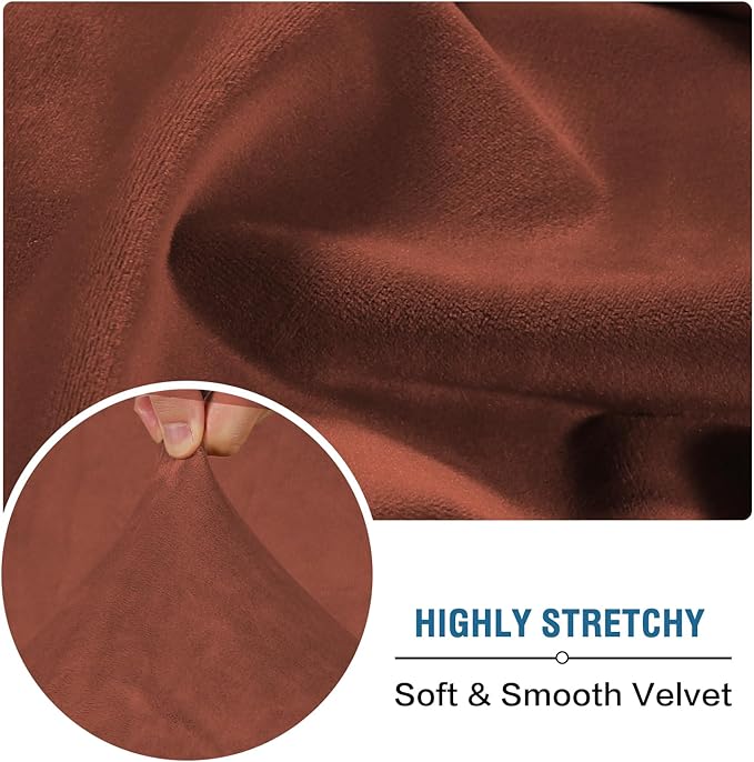 H.VERSAILTEX Velvet Stretch Sectional Couch Covers 4 Pieces Sofa Seat Cushion Covers L Shape Separate Cushion Couch Cover for Both Left/Right Sectional Couch (Large Sofa 3 Seater + 1 Chaise, Rust)