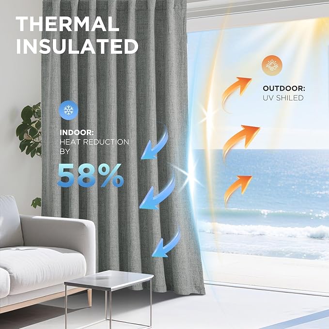 Joydeco Blackout Curtains for Bedroom - 120 Inch Long 100% Light Blocking 2 Panels Light Grey Drapes, Thermal Insulated Room Darkening Curtains, Linen Textured for Living Room, Rod Pocket & Back Tabs