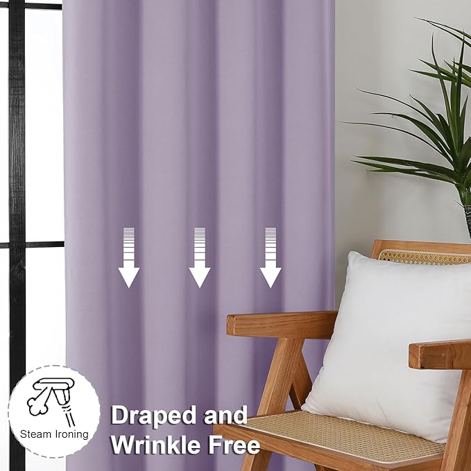 Simplebrand Ava Lilac Blackout Curtains for Bedroom 84 Inch Length 2 Panels Set, Solid Thermal Insulated Privacy Nursery Window Treatment Curtains Blackout Drapes, W40 x L84 Inch, Lilac